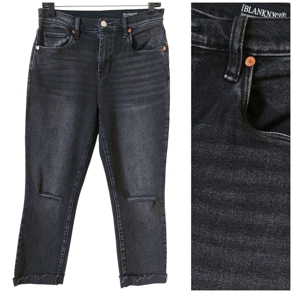 Blank NYC The Madison Crop Distressed Women's Black Jeans Size 28